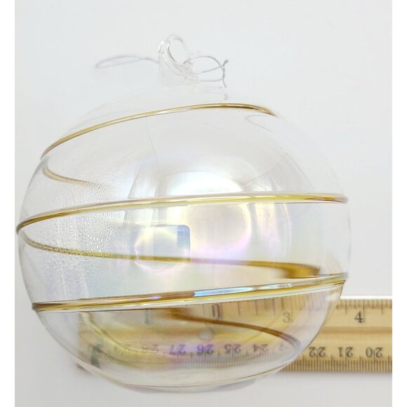 VTG Silvestri Hand Blown Glass Ornament Iridescent Globe Gold Swirl Christmas - Picture 9 of 10